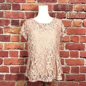 Adrianna Papell Women's Blush Pink Crochet Short Sleeve Top‎ Size Medium ECU